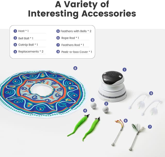 Thumbnail 6 de Gardner Pet Giocattolo per Gatti 5 in 1 elettrico interattivo automatico con laser, piume, palline e suoni di uccelli