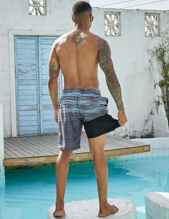 Detalle de westwolf Men’s 9" Quick-Dry Swim Trunks with Compression Liner