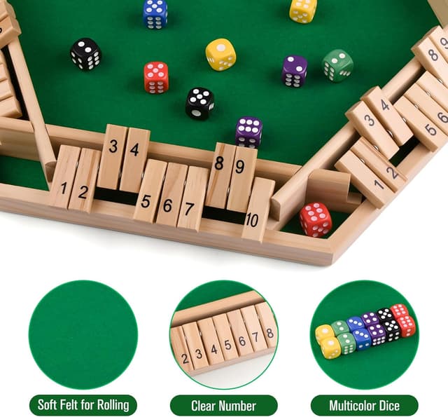 Detalle de Havnidy Shut the Box : jeu de dés classique en bois pour 6 joueurs