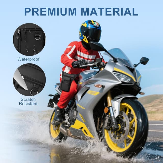 Detalle de flintronic Beintasche fürs Motorrad & Outdoor – wasserdichte Multitasche mit verstellbaren Gurten (Schwarz)