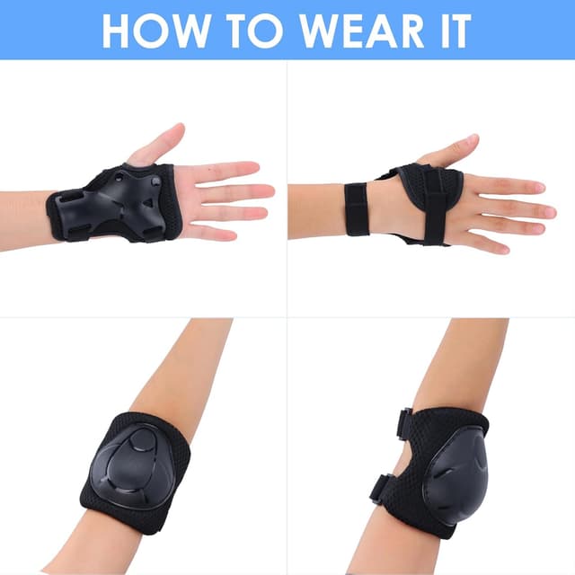 Detalle de BURSUNLY Knieschoner Kinder & Inliner Schützer-Set (Knie, Ellenbogen, Handgelenke) mit Tasche