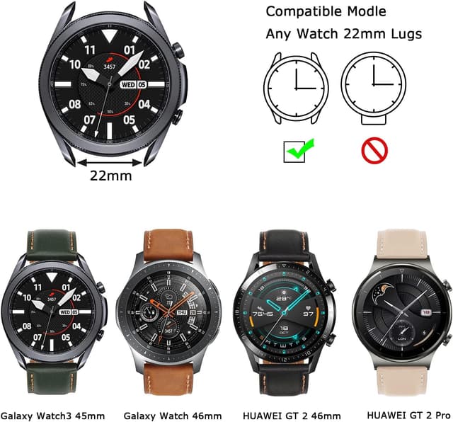 Detalle 1 de Tasikar 22mm genuine leather watch strap with quick-release pins for Samsung Galaxy Watch (47mm/43mm) and more