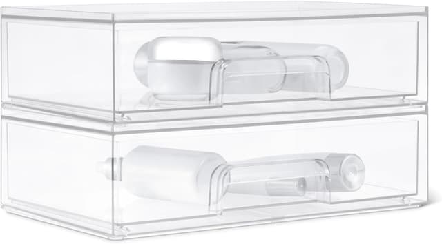 Detalle de Amazon Basics stapelbare Aufbewahrungsschubladen aus Kunststoff (4er-Set), transparent