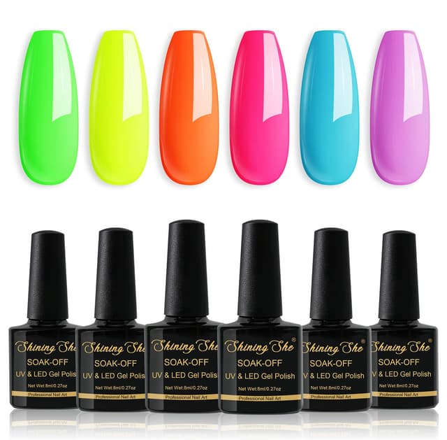 Thumbnail 6 de Shining She UV Neon-Gellack-Set mit 6 Farben (Grün, Orange, Blau, Rosa, Lila) – für LED/UV und Nail Art