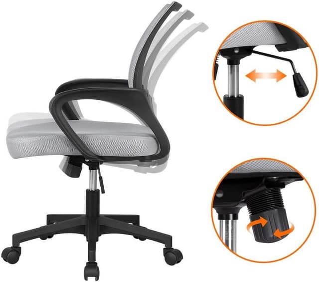 Detalle de Yaheetech Sedia da Scrivania Ergonomica Reclinabile in Rete Traspirante con Braccioli e Rotelle, Altezza Regolabile (Portata 136 kg) Grigio