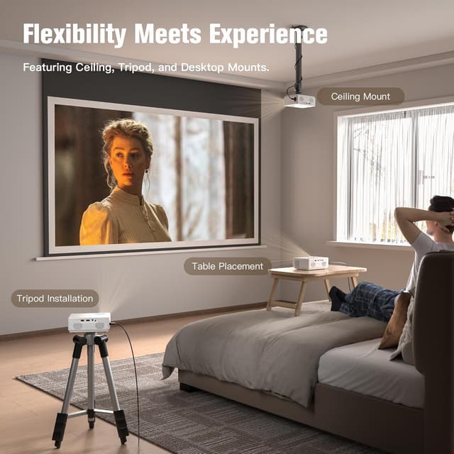 Detalle 2 de AuKing 2026 Upgraded Mini Projector (Full HD 1080P) for Home Theater, with HDMI/USB/AV & More