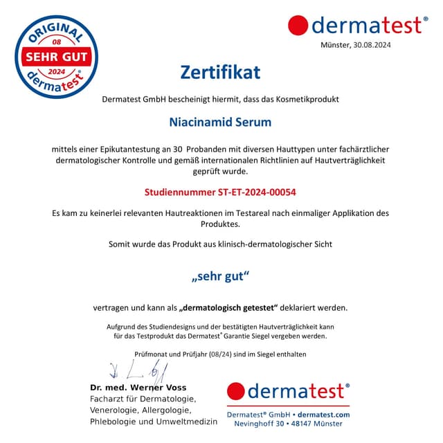 Detalle de BIO Niacinamide Serum hochdosiert 100 ml (10% Niacinamide + 1% Zink, Made in Germany)