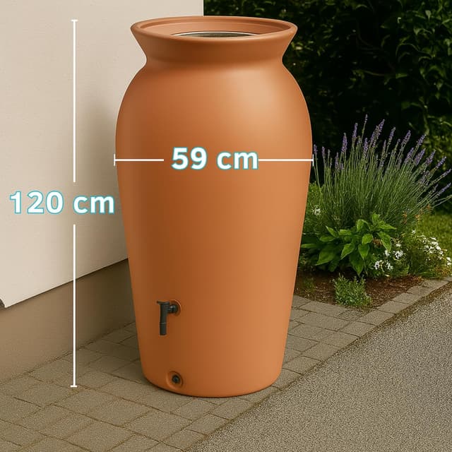 Detalle de YourCasa Regentonne 230 l „DropCatcher“ mit Filterkorb & Wasserhahn, frostsicherer Kunststoff (Terracotta)