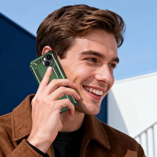 Detalle 2 de Aozuoton iPhone 15 Case with Screen Protector and 360° Rotatable Kickstand (Heavy Duty, Army Green)