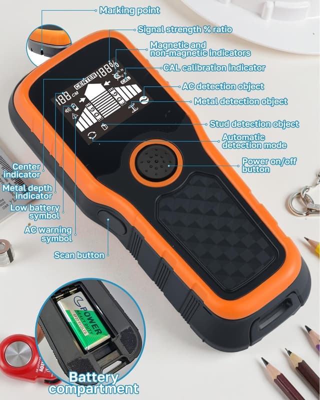Detalle de 2026 Upgraded Smart Automatic Stud Finder (5-in-1) with LCD display and audio alarm