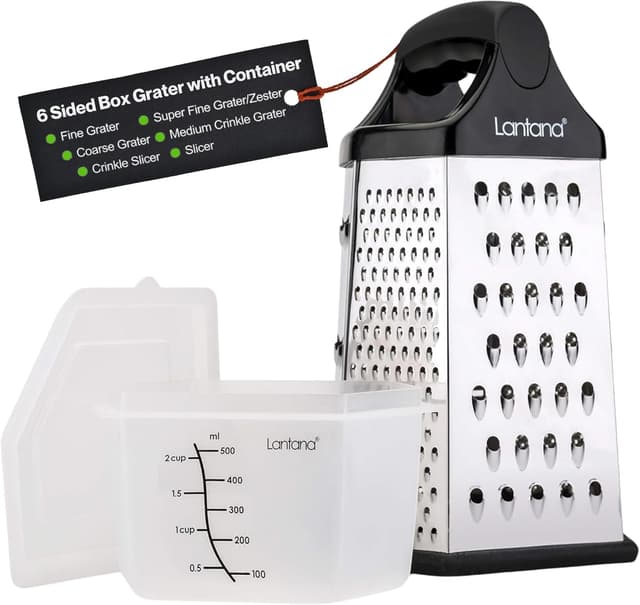 Detalle de Lantana Cheese Grater with Container & Lid (6-in-1 Handheld Stainless Steel Box Shredder)