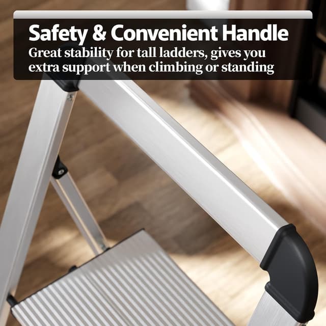 Detalle 2 de KINGRACK Stufenleiter mit Handlauf – 5 Stufen, klappbar & rutschfest (150 kg max.)