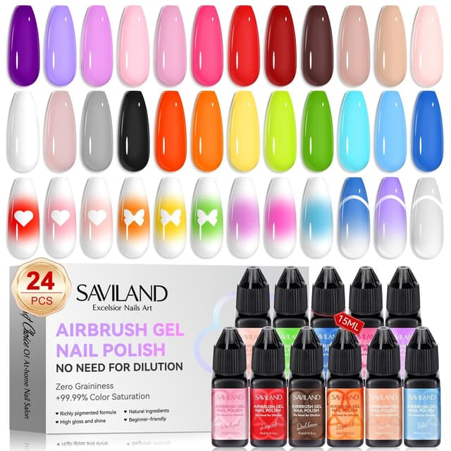 Detalle de SAVILAND Airbrush Gel Nail Polish (HEMA-free, 24 Colors) for Dilution-Free Gradients & Layered Nail Art