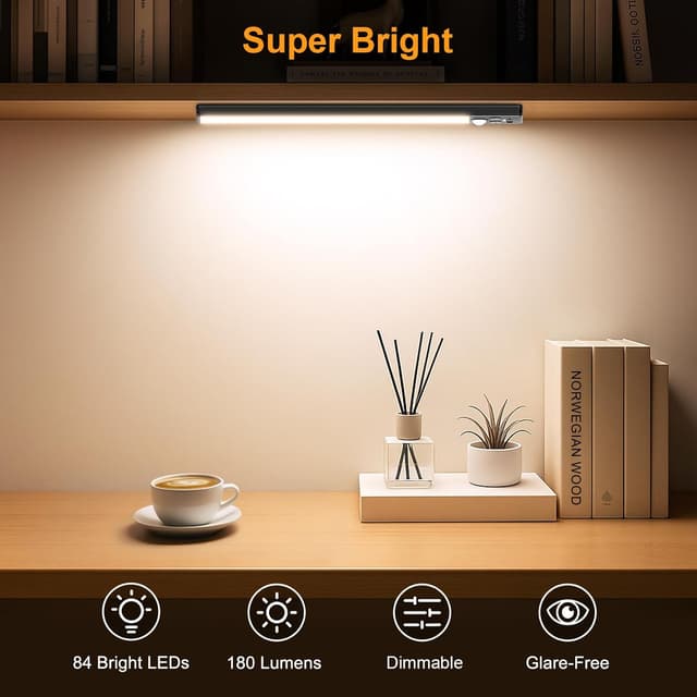 Detalle de Gritin 26 cm LED-Unterbauleuchten mit Bewegungsmelder, Schrankbeleuchtung (2er-Set, schwarz)