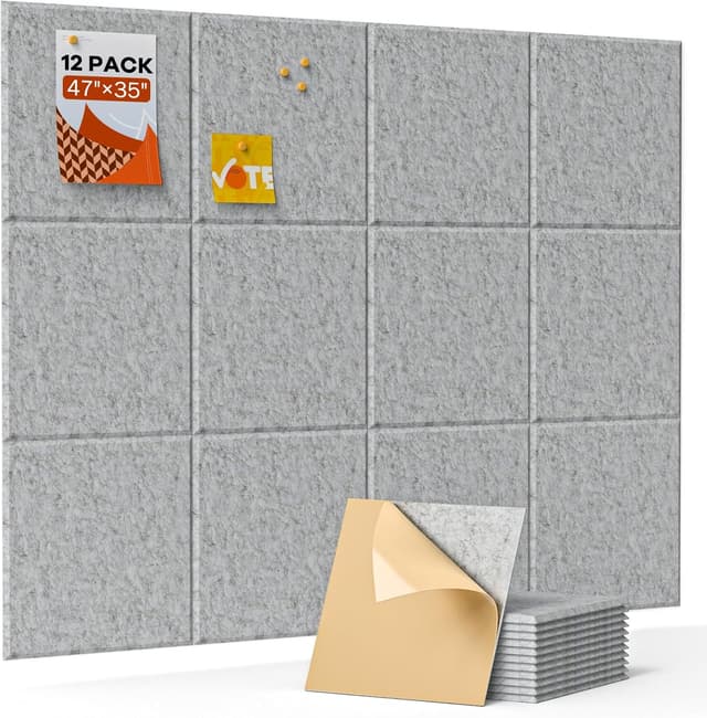 Detalle de Soundsbay Large Cork Board Felt Wall Tiles (120x90cm) – Self-Adhesive 12 Pack