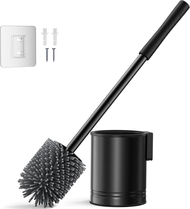 Detalle de HAMITOR Klobürste Silikon Edelstahl Schwarz Wandmontage