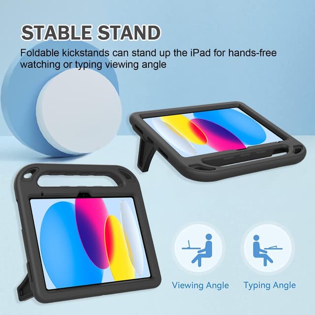 Detalle de Surom Kids Case for iPad A16 (11th Gen) / iPad 10th Gen (10.9-inch) with Built-in Screen Protector – Black