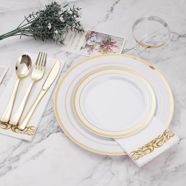 Detalle 2 de BESTVIP 700 PCS Gold Dinnerware Set for 100 Guests 🍽