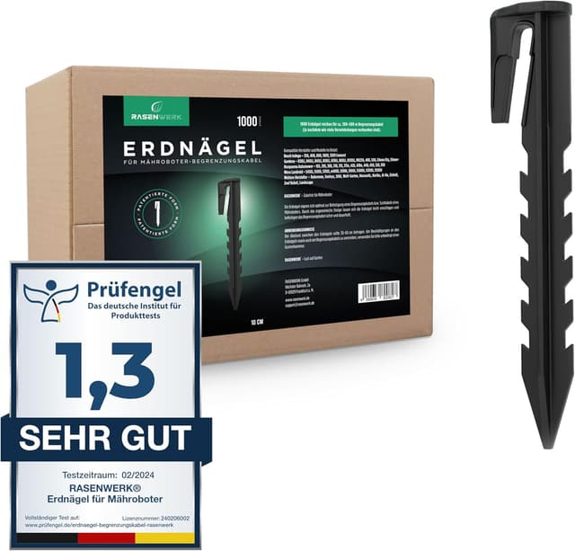 Detalle de RASENWERK® Erdnägel für Mähroboter Begrenzungskabel (1000 Stück) – kompatibel mit Gardena, Husqvarna & Co.