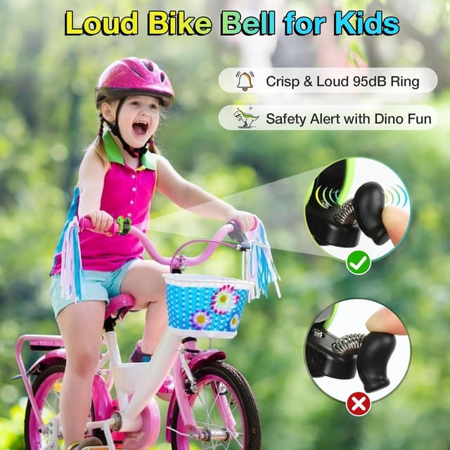 Detalle de toptrek Kids Bike Bell (95dB) Dinosaur Bell for Children’s Bikes & Scooters, Waterproof Alloy Bell
