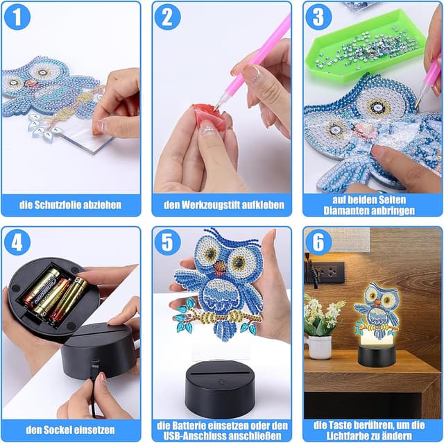 Thumbnail 5 de Homgaty Diamond Painting Nachtlicht Eule