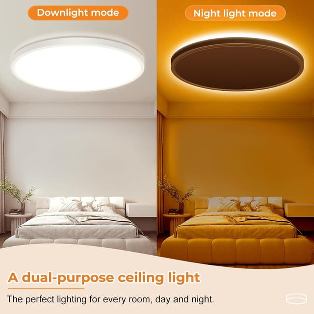 Detalle de slochi LED Deckenleuchte 59 cm, 52 W / 5.200 lm, dimmbar mit Fernbedienung und Nachtlicht (1800K)