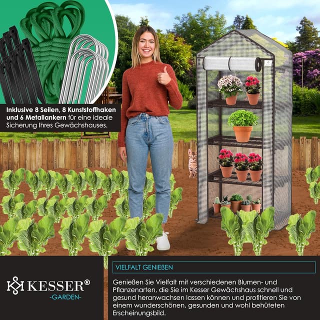 Detalle 1 de KESSER® Premium Foliengewächshaus mit 4 Etagen – 69 x 50 x 158 cm Treibhaus für Anzucht auf Balkon & Garten