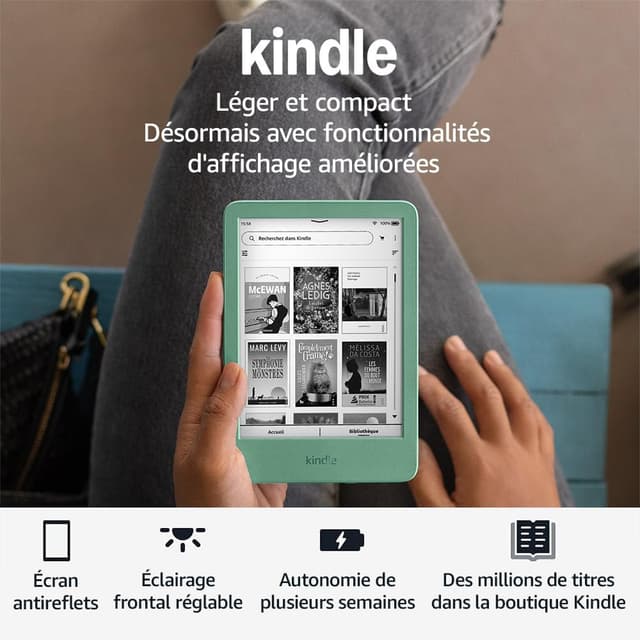 Detalle de Amazon Kindle (nouvelle génération) vert matcha – écran antireflets, éclairage avant réglable et 16 Go