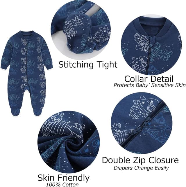 Detalle de MAMIMAKA newborn 2-pack footed sleepsuits with 2-way zip (0–12 months)