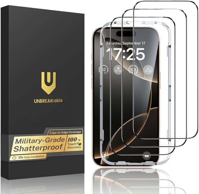 Detalle de UNBREAKcable Verre trempé 9H pour iPhone 16 Pro (6,3") – Couverture complète 1:1, lot de 3