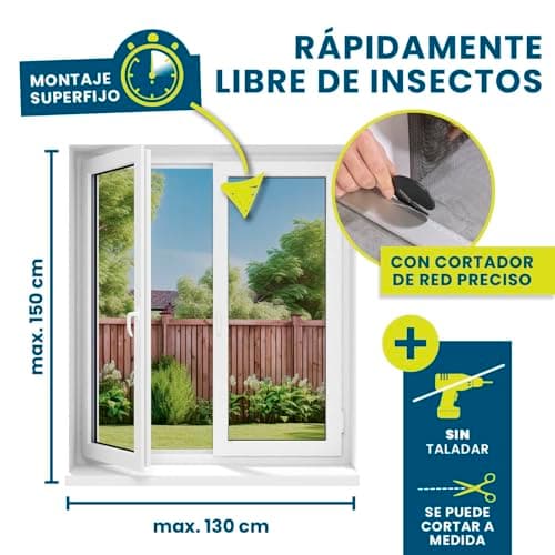 Detalle de Hoberg Mosquitera para Ventanas con fijación magnética (negra) recortable hasta 150 x 130 cm