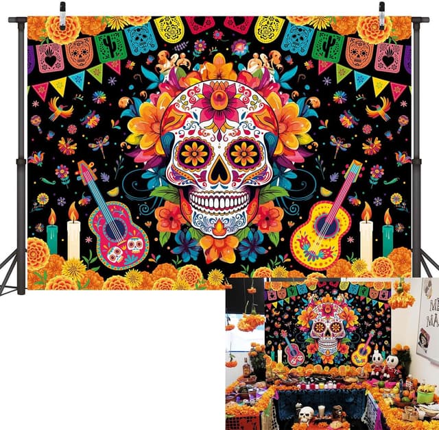 Detalle de Day of The Dead Backdrop Banner 7x5ft photography backdrop 🎭