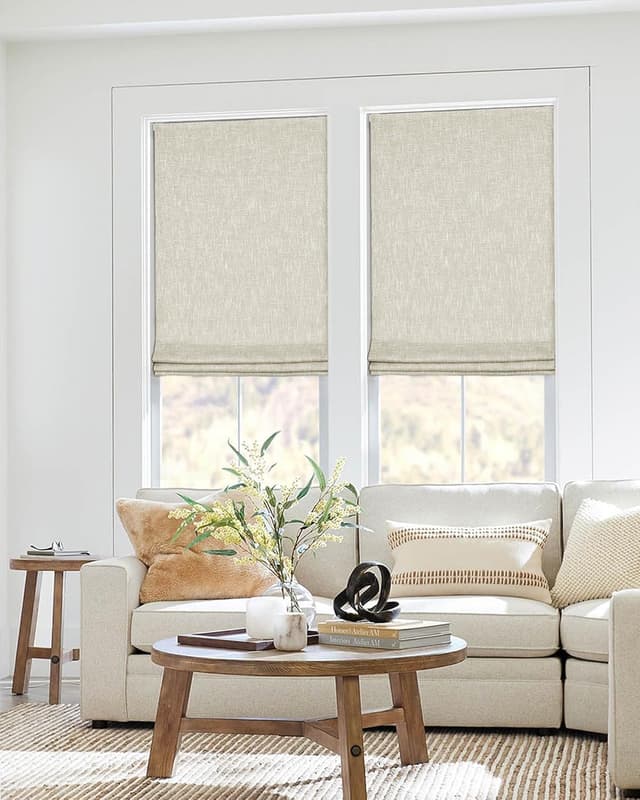 Detalle de No Tools No Drill Cordless Roman Shades (35" W × 64" H) 100% Blackout Beige for Inside-Mount Windows