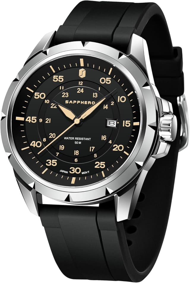 Detalle de SAPPHERO Herren-Silikon-Uhr mit 5-ATM-Wasserschutz und japanischem Quarzwerk
