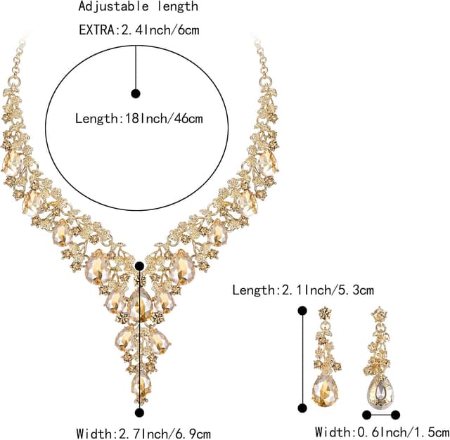 Detalle 2 de Clearine Hochzeit Schmuck-Set Tropfen Strass Cluster Halskette & Ohrhänger (Klar Silber-Ton)