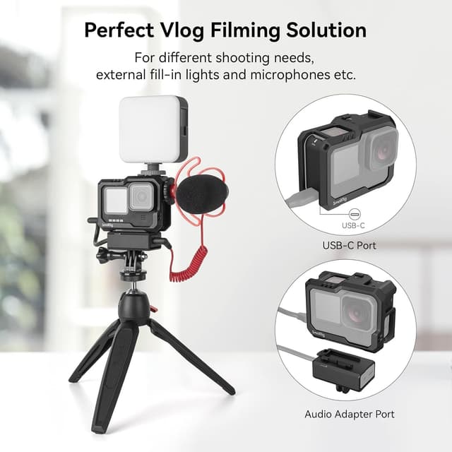 Detalle 2 de SMALLRIG Cage pour GoPro Hero 12/11/10/9 Black 3083C avec 2 supports Cold Shoe