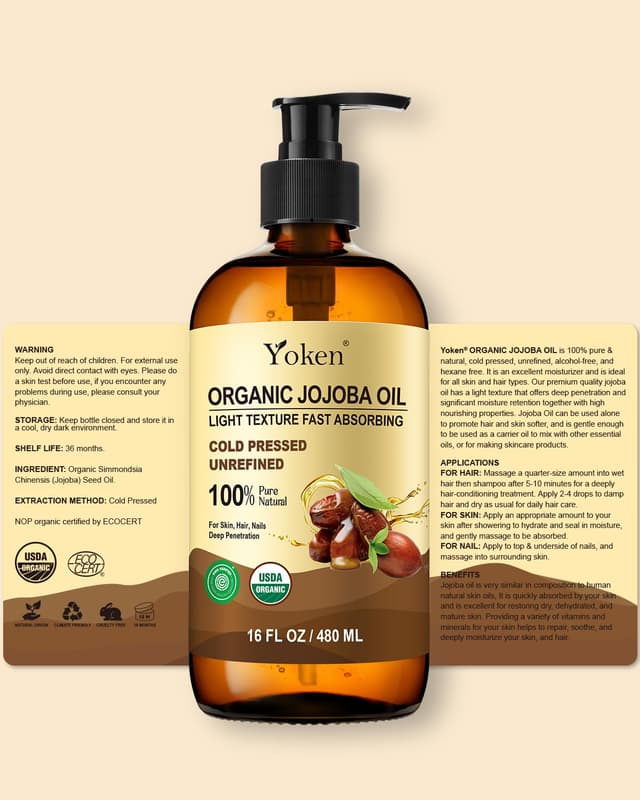 Thumbnail 6 de Yoken Organic Jojoba Oil (USDA Certified) — 16 fl oz Cold-Pressed, Unrefined, Hexane-Free