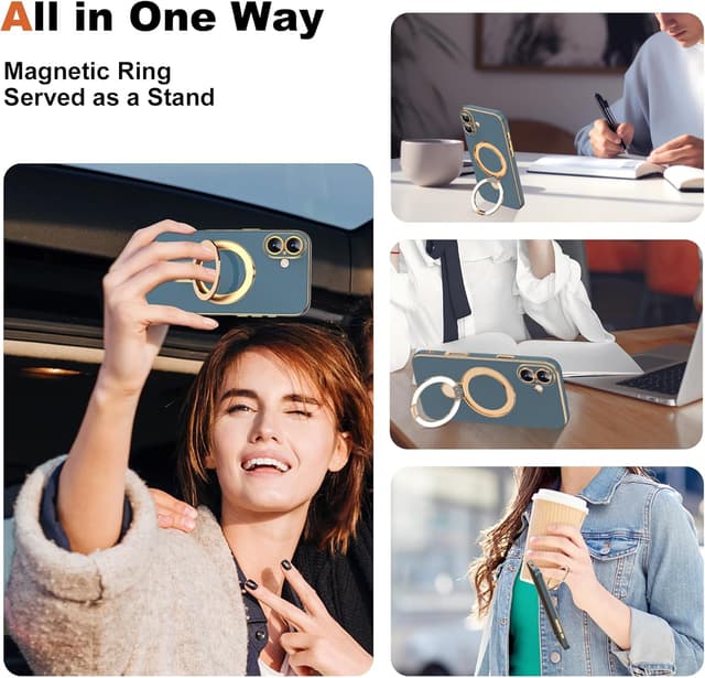 Detalle de ETPESOK iPhone 17 Case (6.3") with Magnetic Ring Stand, Mag-Safe Compatible, Full Camera Lens Protection, Grey Blue