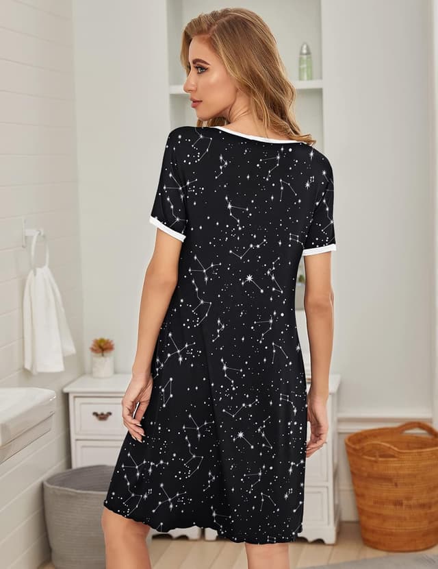 Detalle 2 de Ekouaer Donna camicia da notte estiva/pigiama a manica corta taglie forti (S-3XL) in rayon con spandex