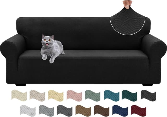 Detalle de Ystyle Copridivano 3 posti con braccioli super elasticizzato, antistress antigraffio gatto in tinta nero