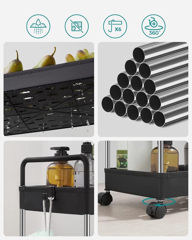 Thumbnail 3 de SONGMICS Chariot de Rangement 3 Niveaux Noir KSC019B01