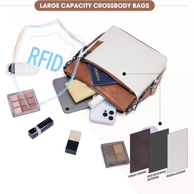 Detalle de Roulens Trendy Crossbody Bag for Women – lightweight medium vegan leather purse with adjustable wide strap