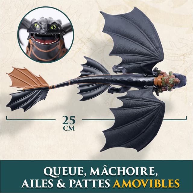 Detalle de Figurines articulées DreamWorks Dragons : Krokmou + Viking Harold (duo) pour enfants dès 4 ans