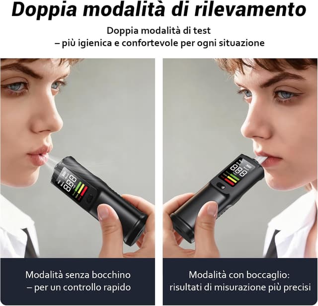 Detalle de ELESKY Etilometro ricaricabile USB-C con LCD (test rapido, contatto/non contatto) e 10 bocchini