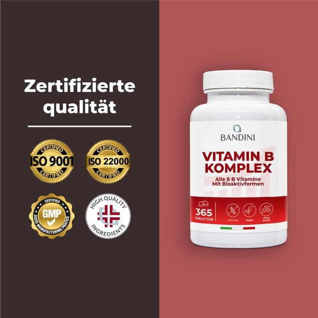 Thumbnail 6 de Bandini® Vitamin B Komplex hochdosiert – 365 Tabletten (12 Monate), veganer B-Komplex mit 8 B-Vitaminen