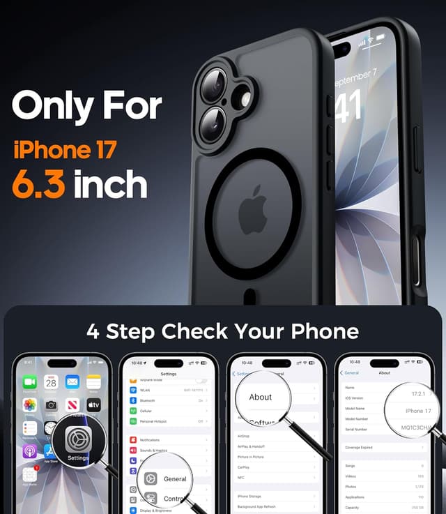 Detalle de FLLAO 3-in-1 Magnetic Case for iPhone 17 with 2X HD Screen Protector (MagSafe-compatible) in Black