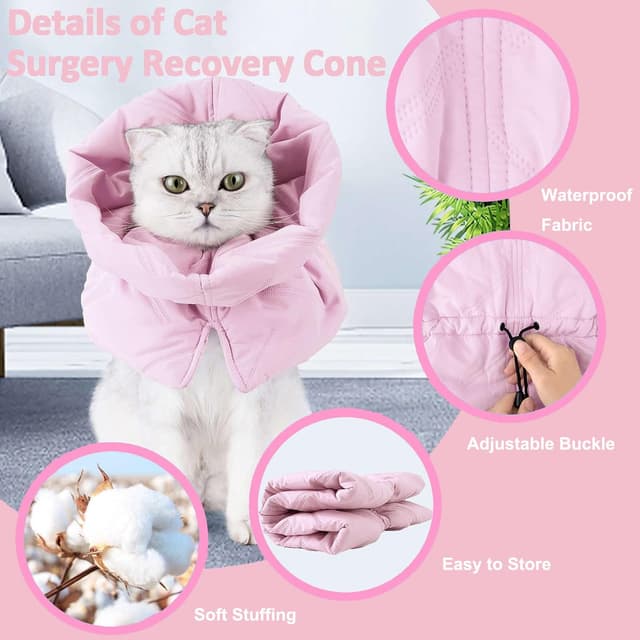 Detalle 2 de BUKYCAT Elisabethanisches Halsband für Katzen nach OP – weiche, einstellbare Halskrause (rosa, M)