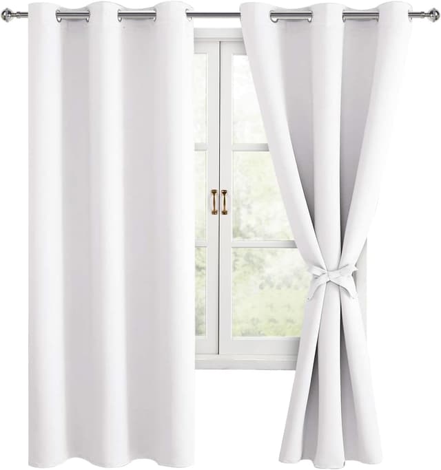 Detalle 2 de Hiasan Rideau occultant thermique anti-froid et anti-chaleur avec œillets et embrasses cousues (2 pièces) 106 x 160 cm, blanc