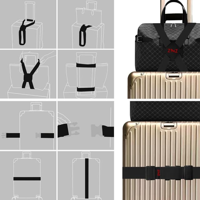 Detalle 2 de ZINZ sangle de valise élastique réglable (ensemble noir/rouge) pour sécuriser bagages et sacs