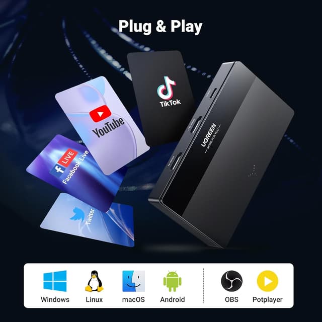 Detalle de UGREEN Carte Capture Vidéo HDMI vers USB C 3.0 4K 60 Hz / 1080p 60 FPS pour streaming et enregistrement